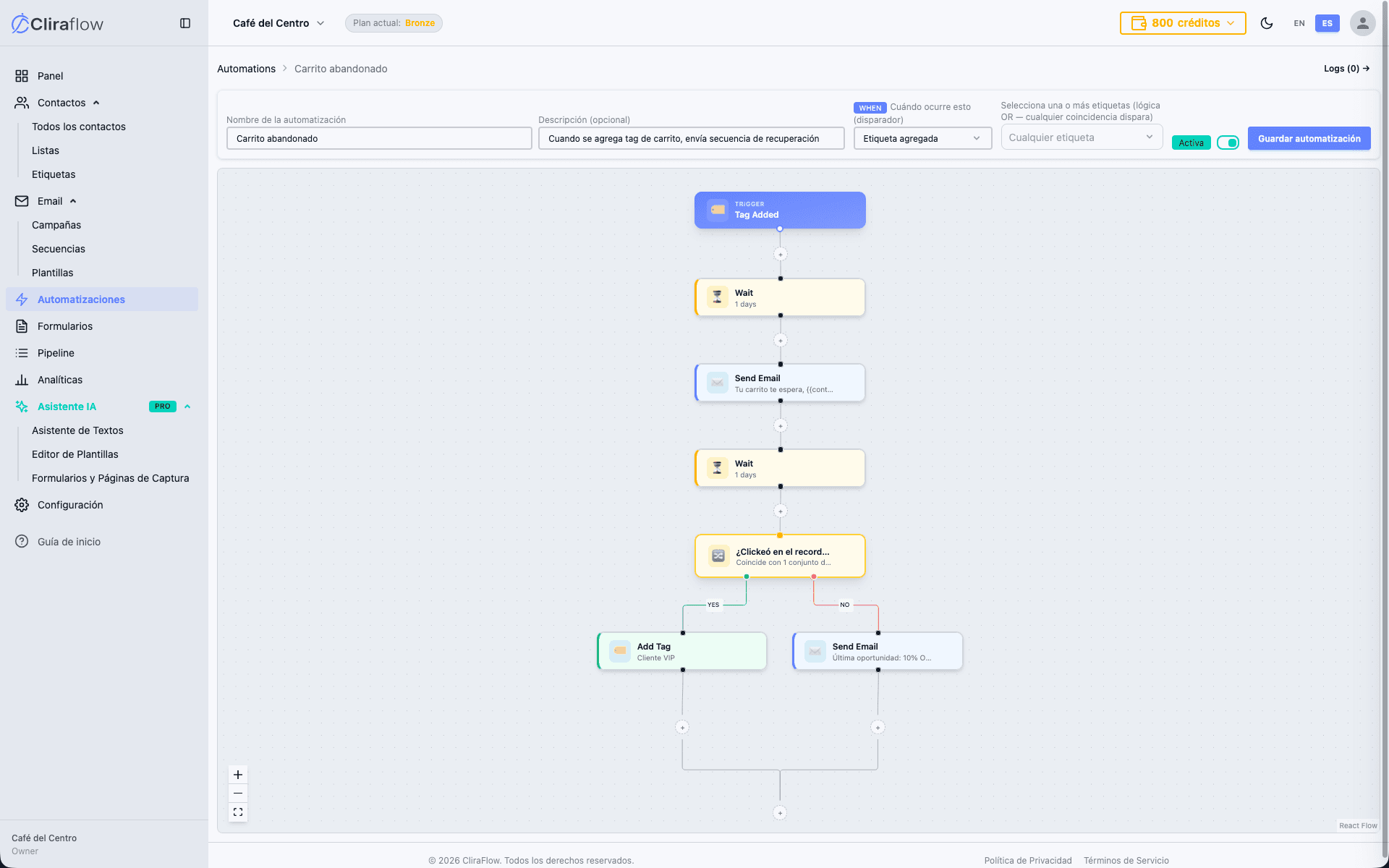 Visual automations builder in light mode